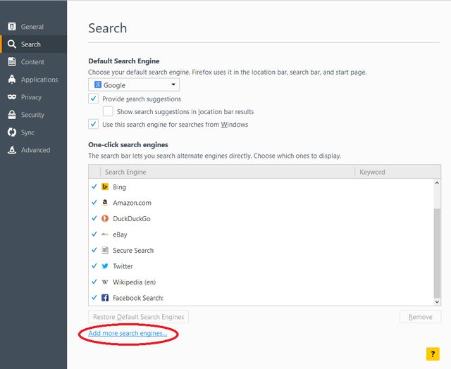 Mozilla Add more search engine